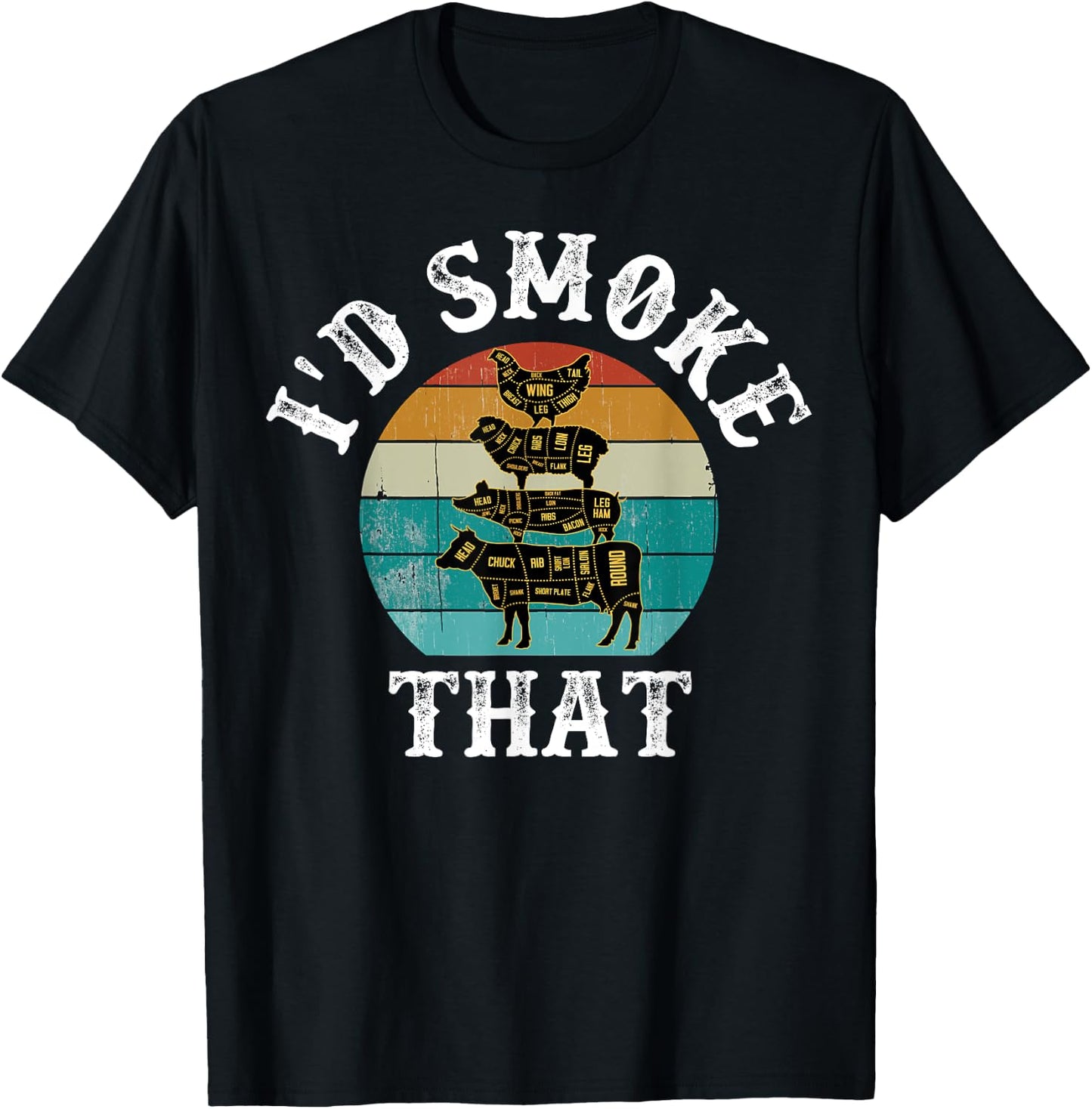 Funny retro bbq party smoker chef dad gifts - i'd smoke that T-Shirt - T-Shirt | Black