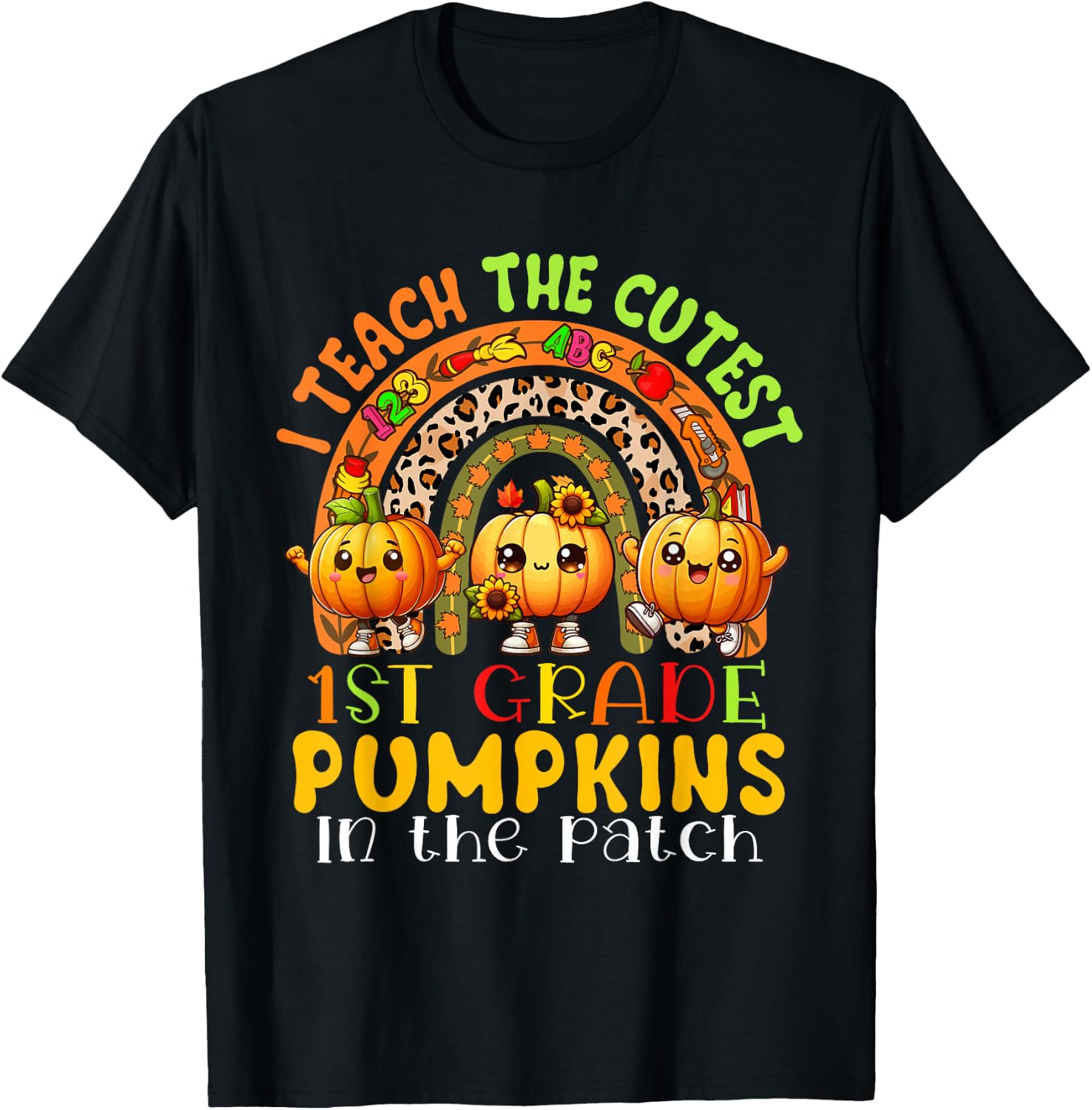 I Teach The Cutest 1st Grade Pumpkins Thanksgiving Teachers T-Shirt - T-Shirt | Black