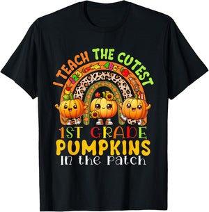 I Teach The Cutest 1st Grade Pumpkins Thanksgiving Teachers T-Shirt - T-Shirt | Black