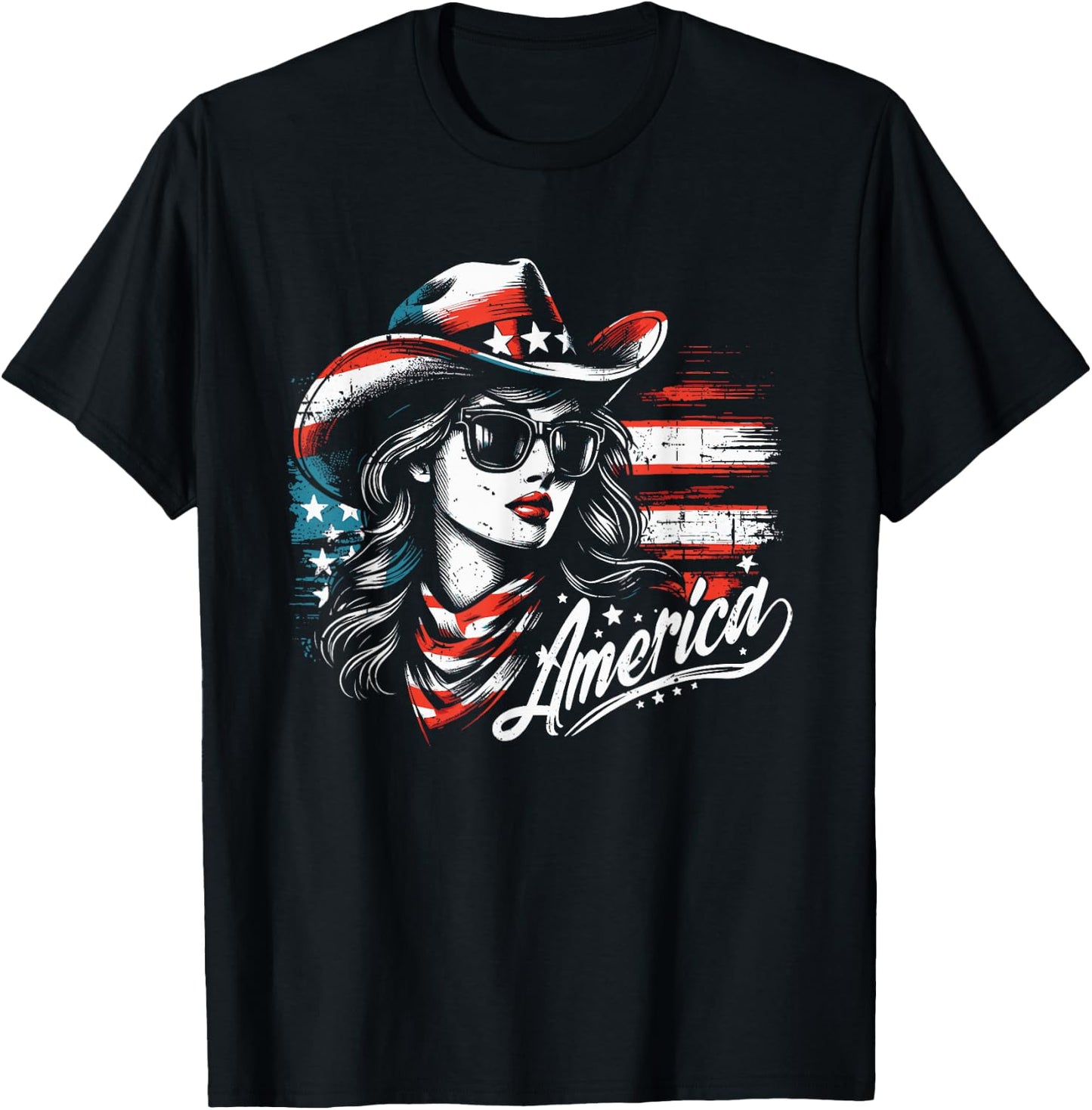 Vintage Cowgirl America Western 4th of July Girls T-Shirt - T-Shirt | Black