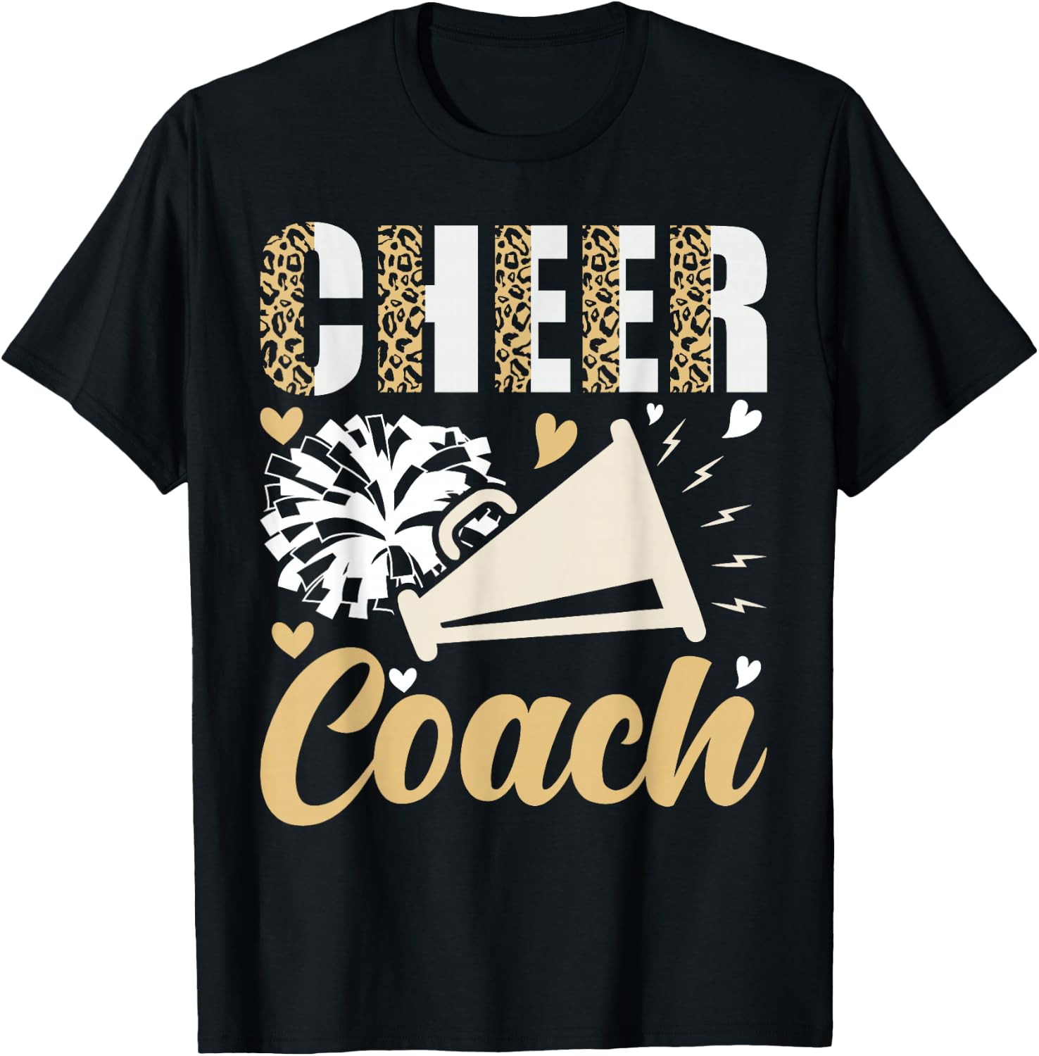 Cheer Coach Leopard Cheerleading Coach T-Shirt - T-Shirt | Black