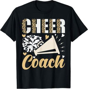 Cheer Coach Leopard Cheerleading Coach T-Shirt - T-Shirt | Black