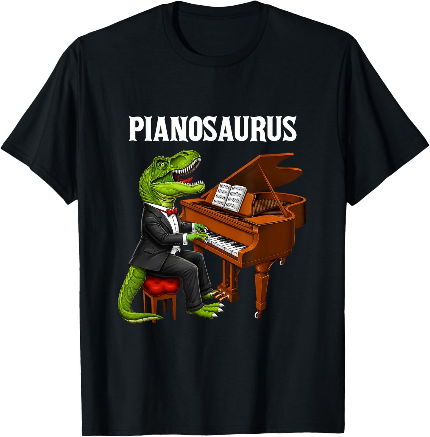 Pianosaurus Funny Piano Playing T-Rex Dinosaur Music Lover T-Shirt - T-Shirt | Black