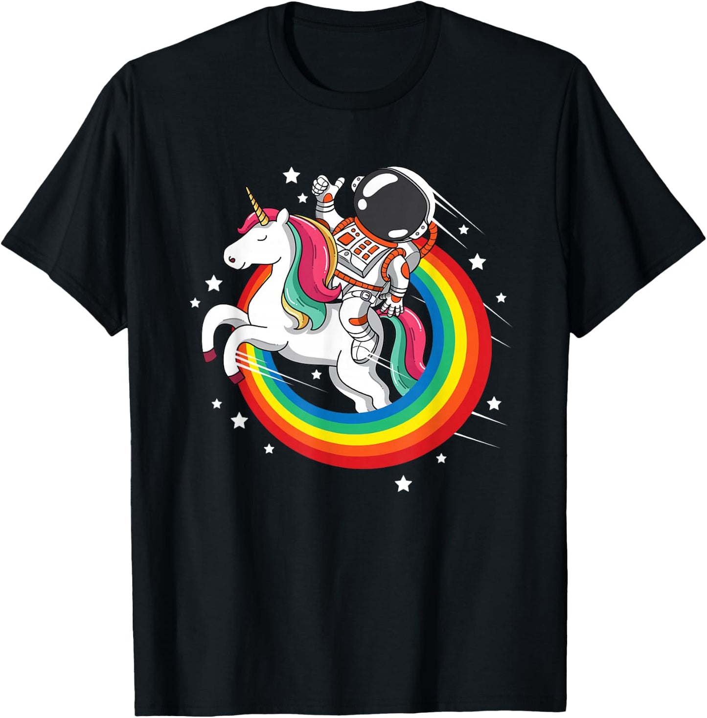 Astronaut Unicorn Space Galaxy Magical Rainbow T-Shirt - T-Shirt | Black