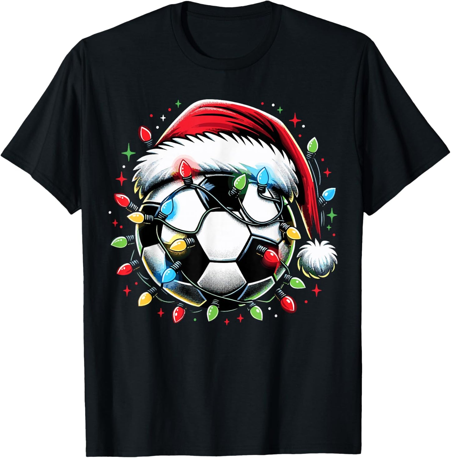 Santa Soccer Ball Lover Christmas T-Shirt - T-Shirt | Black