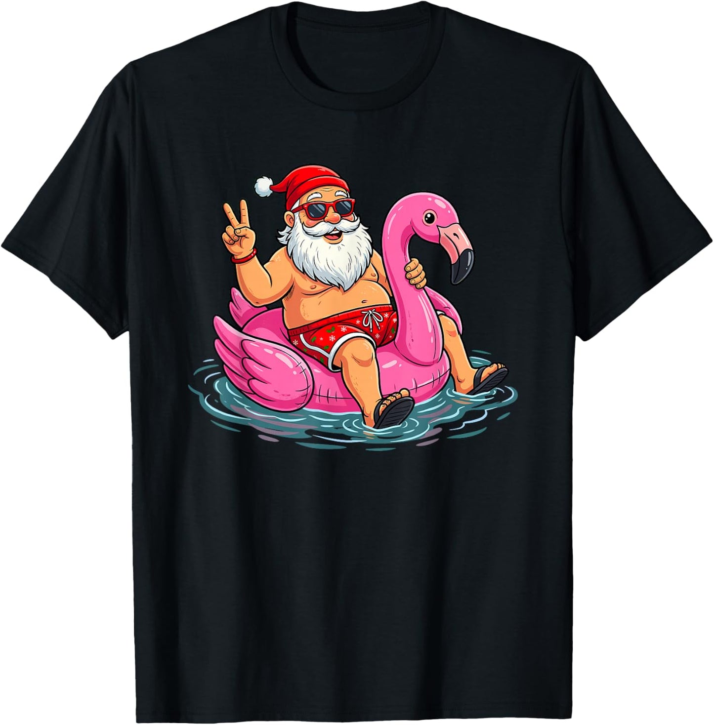 Christmas in June Sunglasses Santa Flamingo Summer T-Shirt - T-Shirt | Black