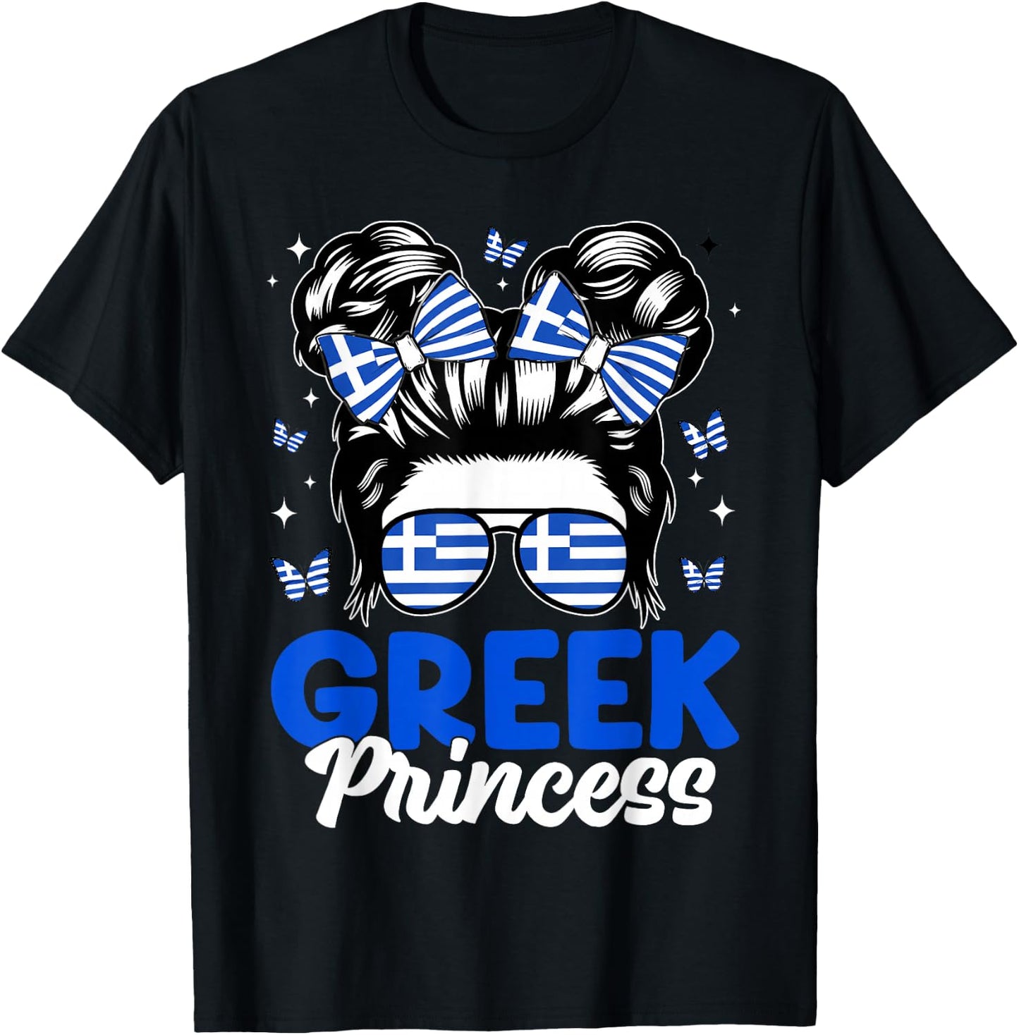 Greek Princess Greece Girl Cute Greek Bow Flag Women Kids T-Shirt - T-Shirt | Black