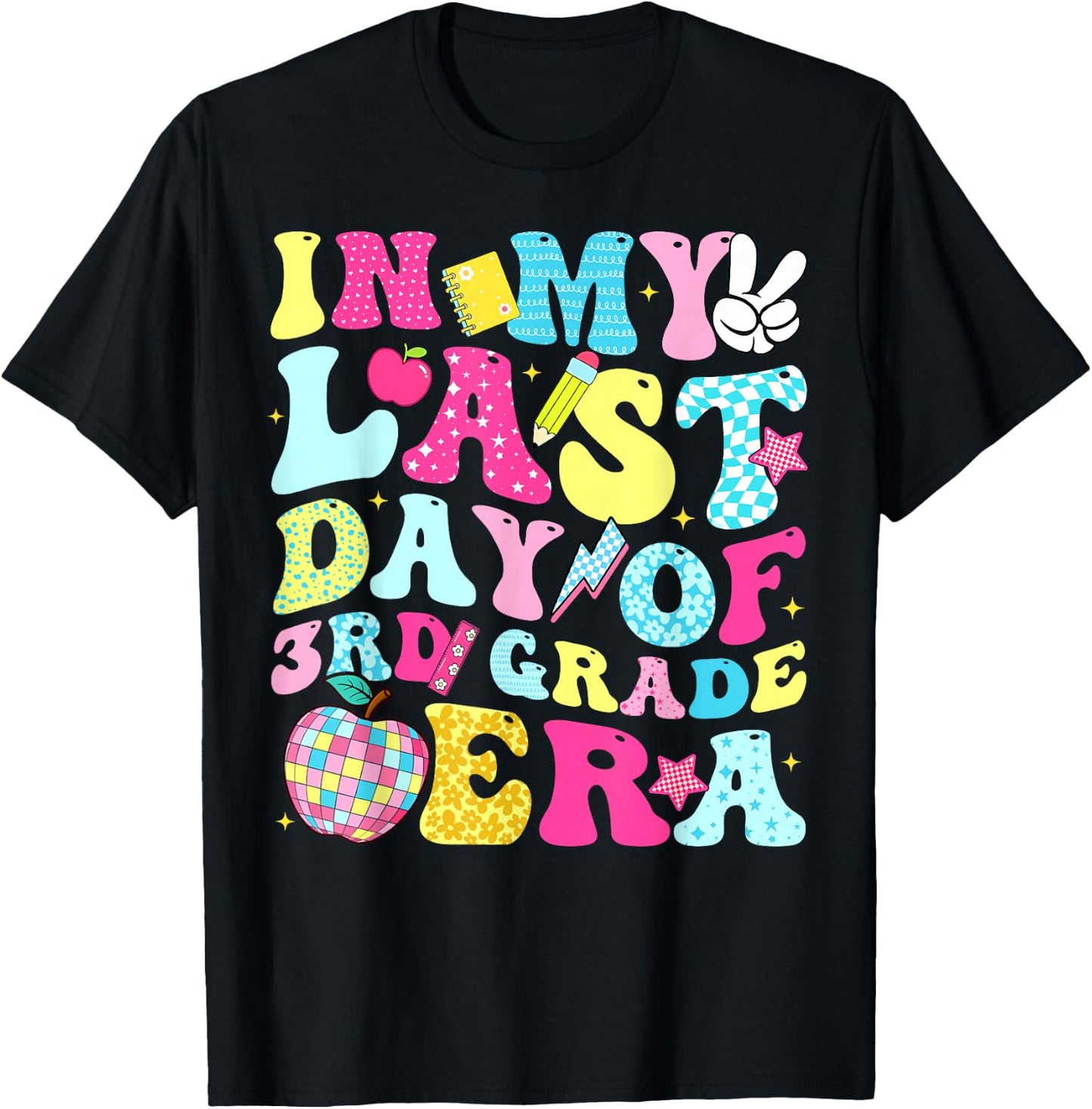 in My Last Day of 3rd Grade Era Groovy Boy Girl Student T-Shirt - T-Shirt | Black