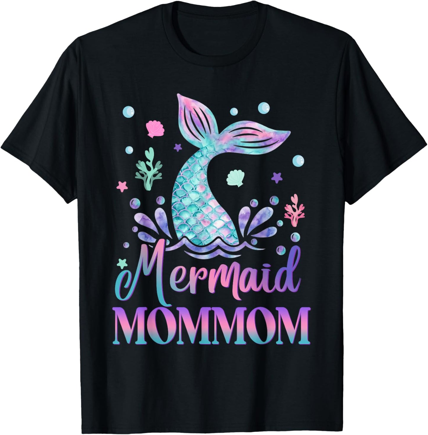 Birthday Mermaid Mommom Matching Family Bday Party T-Shirt - T-Shirt | Black