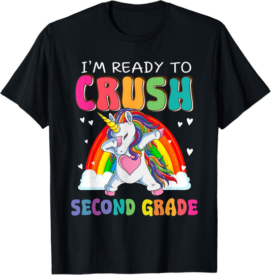 Crush Second Grade Dabbing Unicorn First Day Of School Girls T-Shirt - T-Shirt | Black