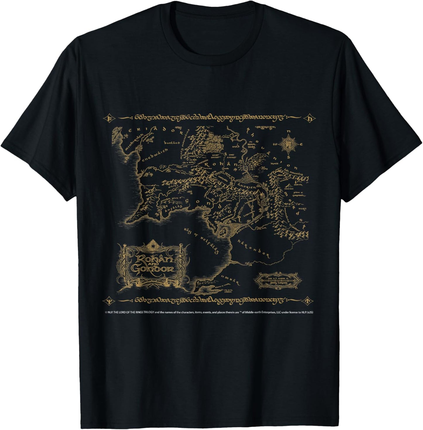 Map of Rohan and Gondor Middle Earth Adventure T-Shirt - T-Shirt | Black