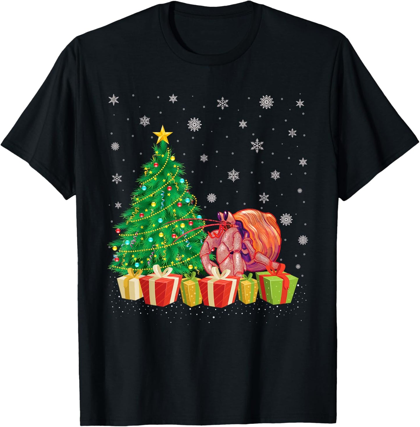 Xmas Tree Lighting Santa Hat Hermit Crab Christmas T-Shirt - T-Shirt | Black