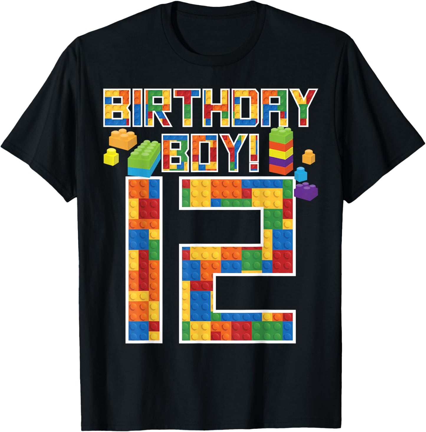 Cute 12th Birthday Gift 12 Years Old Block Building Boy Kid T-Shirt - T-Shirt | Black