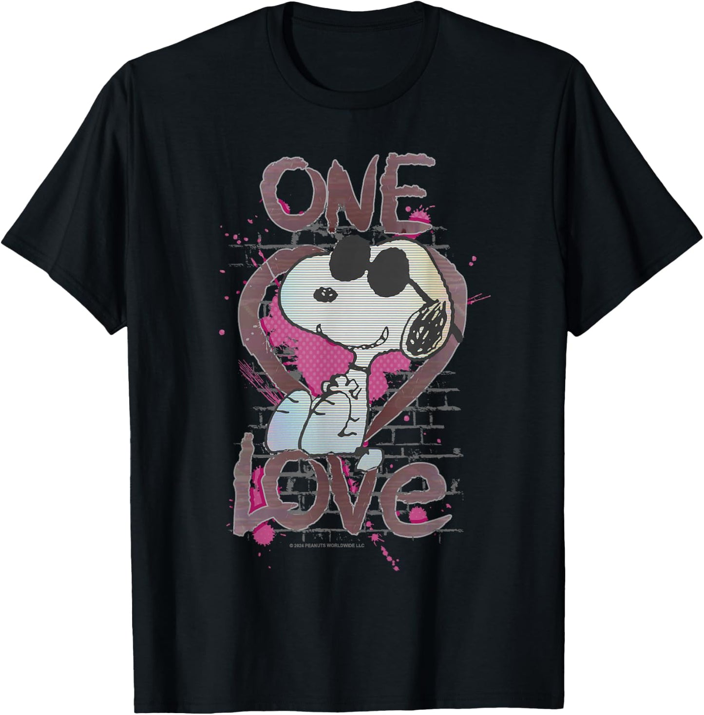 Peanuts Snoopy Joe Cool One Love Glitch Vintage Valentine's Day T-Shirt - T-Shirt | Black
