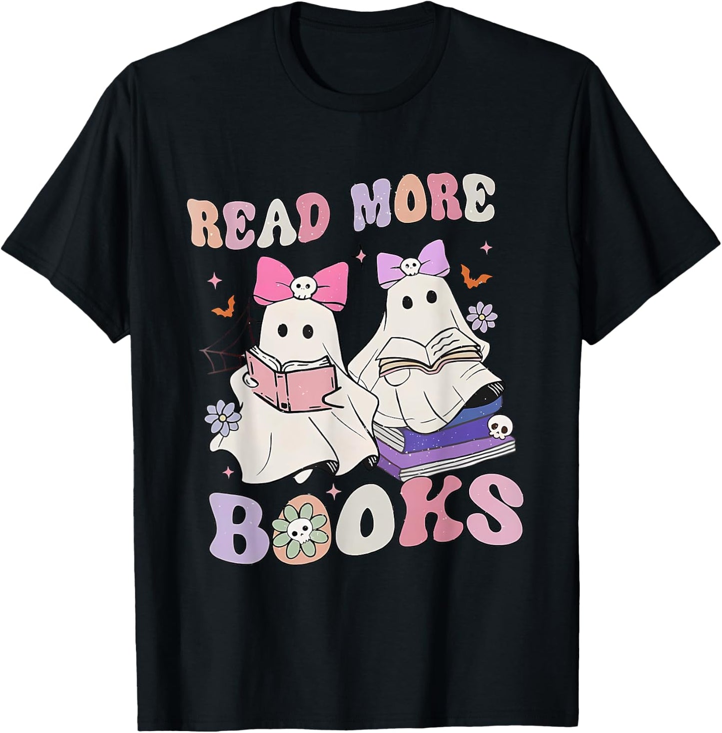 Halloween Ghost Reading Read More Books Librarian Teacher T-Shirt - T-Shirt | Black