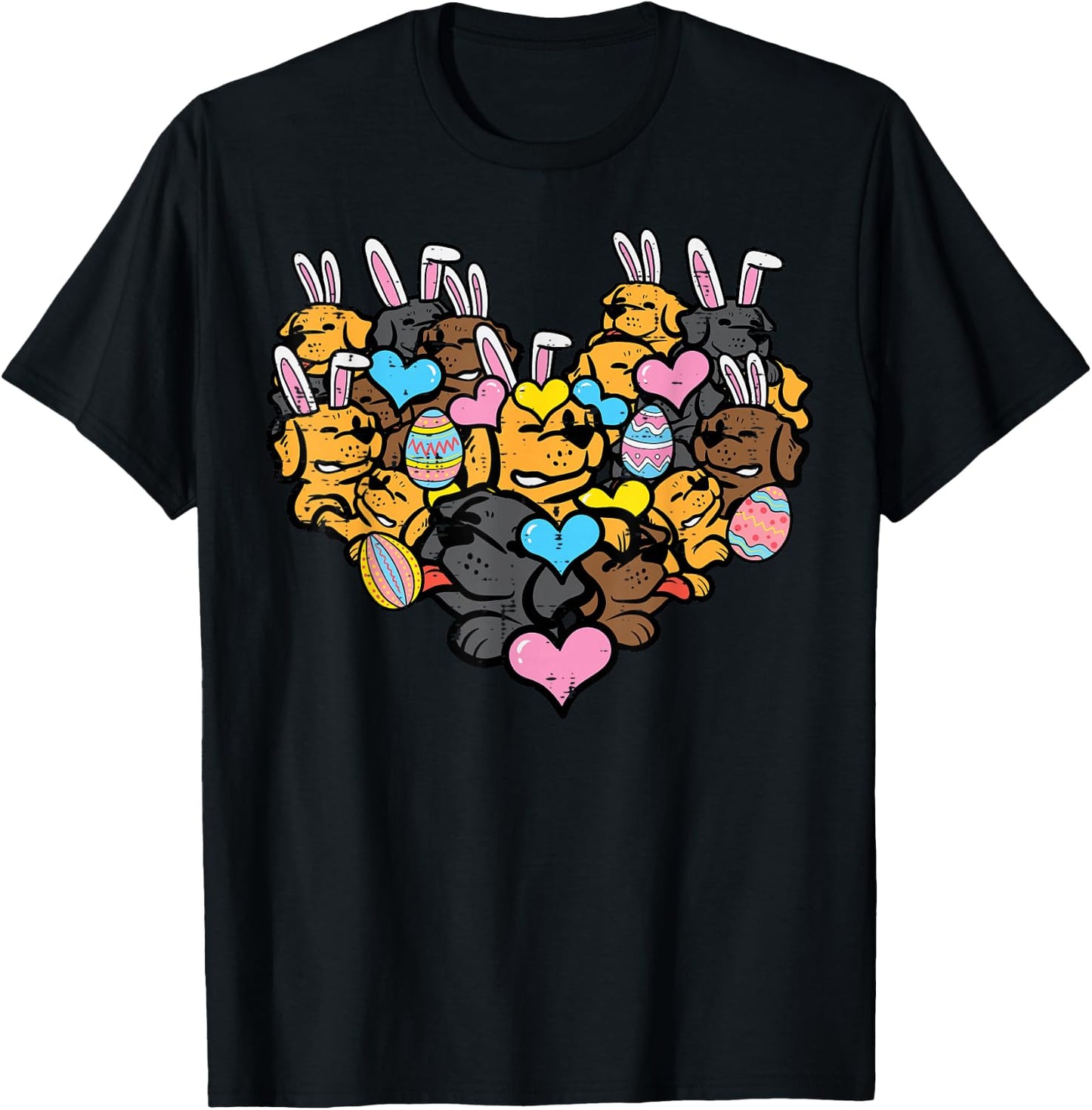 Easter Heart Shape Dog Faces Bunny Eggs Puppy Women Kids Men T-Shirt - T-Shirt | Black