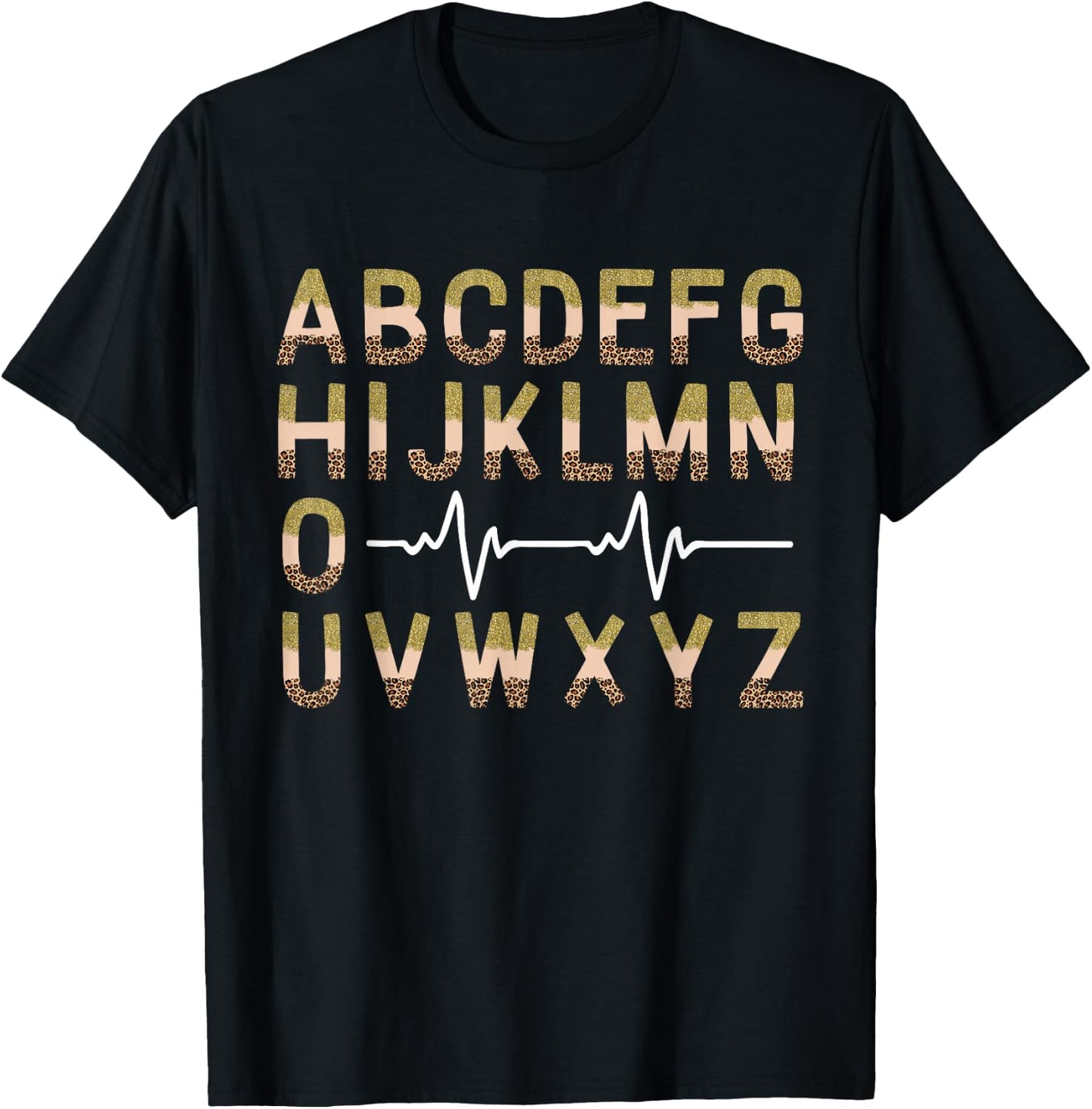 Nurse ABC's Funny PQRST EKG Heart Rhythm Leopard T-Shirt - T-Shirt | Black