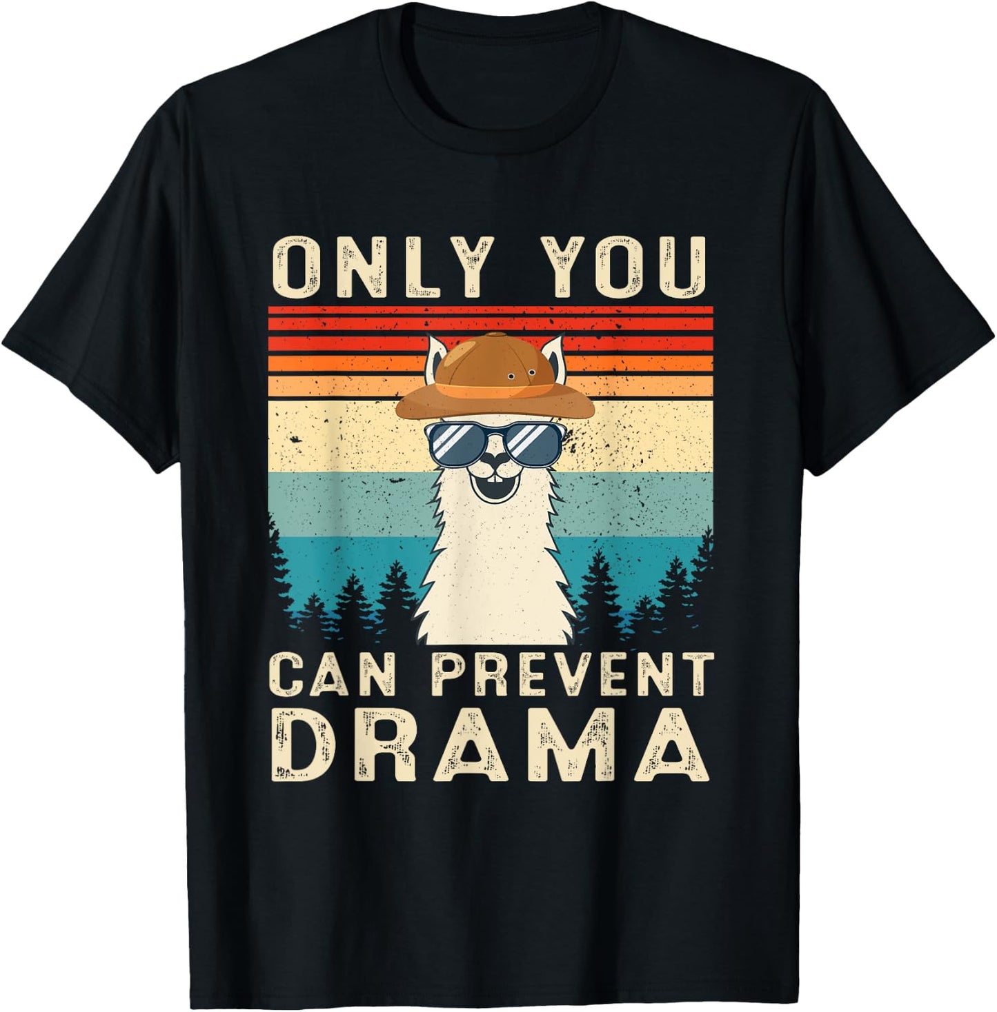 Only You Can Prevent Drama Llama Funny Camping Camper Retro T-Shirt - T-Shirt | Black
