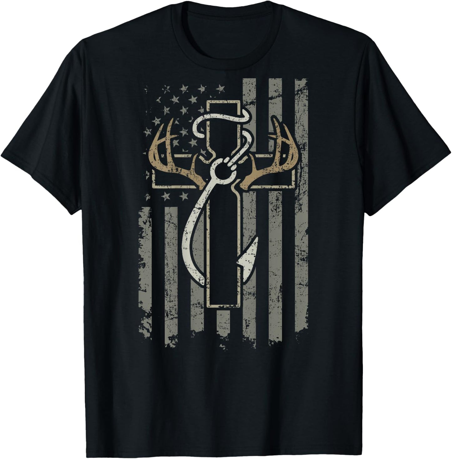 Fishing Faith Hunting - Christian Hunter Fisherman (ON BACK) T-Shirt - T-Shirt | Black