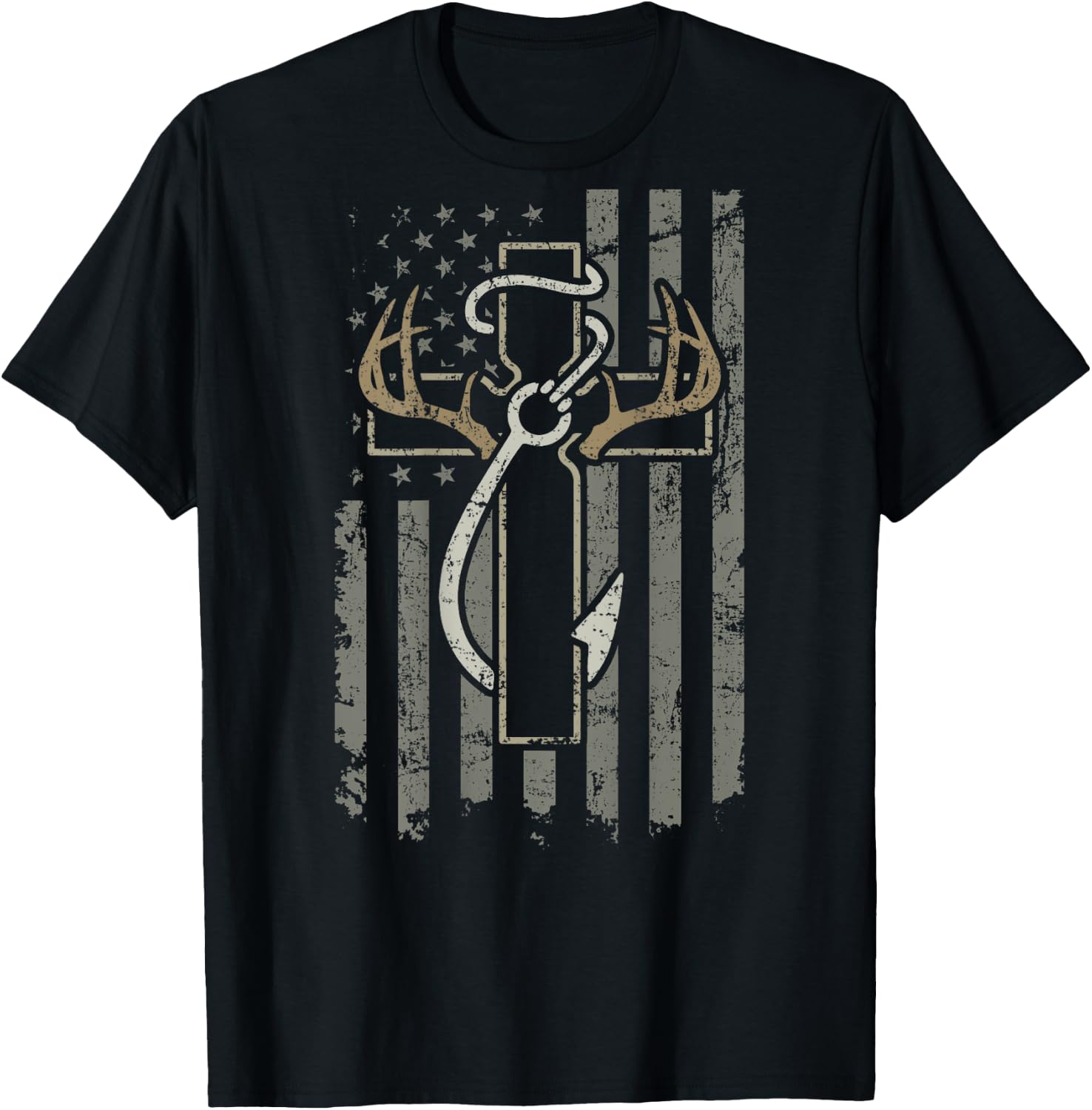 Fishing Faith Hunting - Christian Hunter Fisherman (ON BACK) T-Shirt - T-Shirt | Black