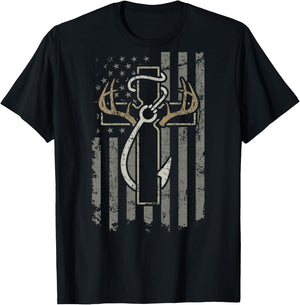 Fishing Faith Hunting - Christian Hunter Fisherman (ON BACK) T-Shirt - T-Shirt | Black