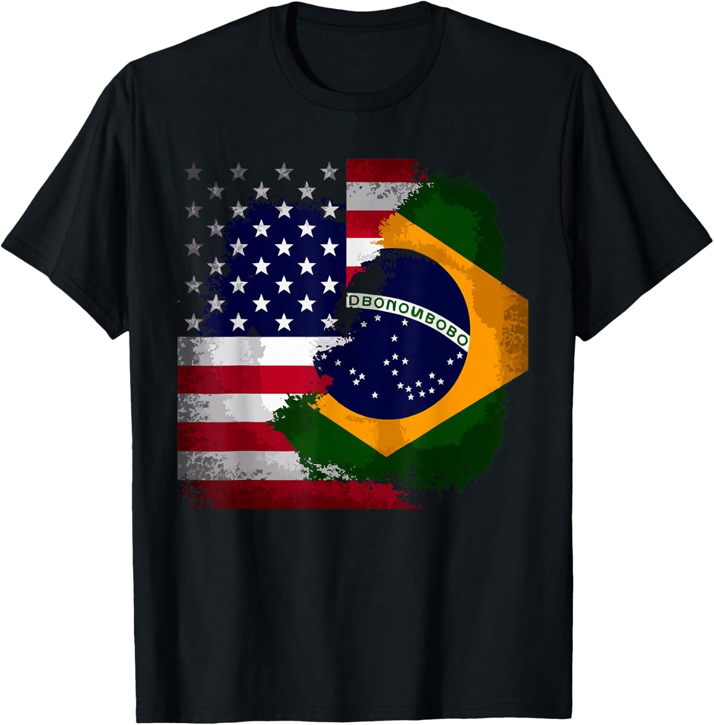 Half American Half Brazilian USA Flag Brazil America T-Shirt - T-Shirt | Black