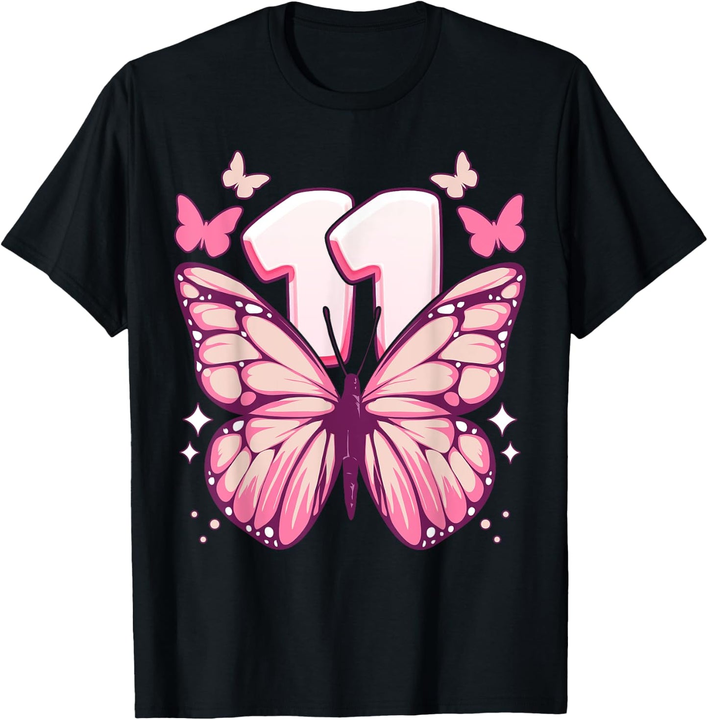 Geburtstagskind 11 Jahre, Schmetterlinge und Nummer 11 T-Shirt - T-Shirt | Black