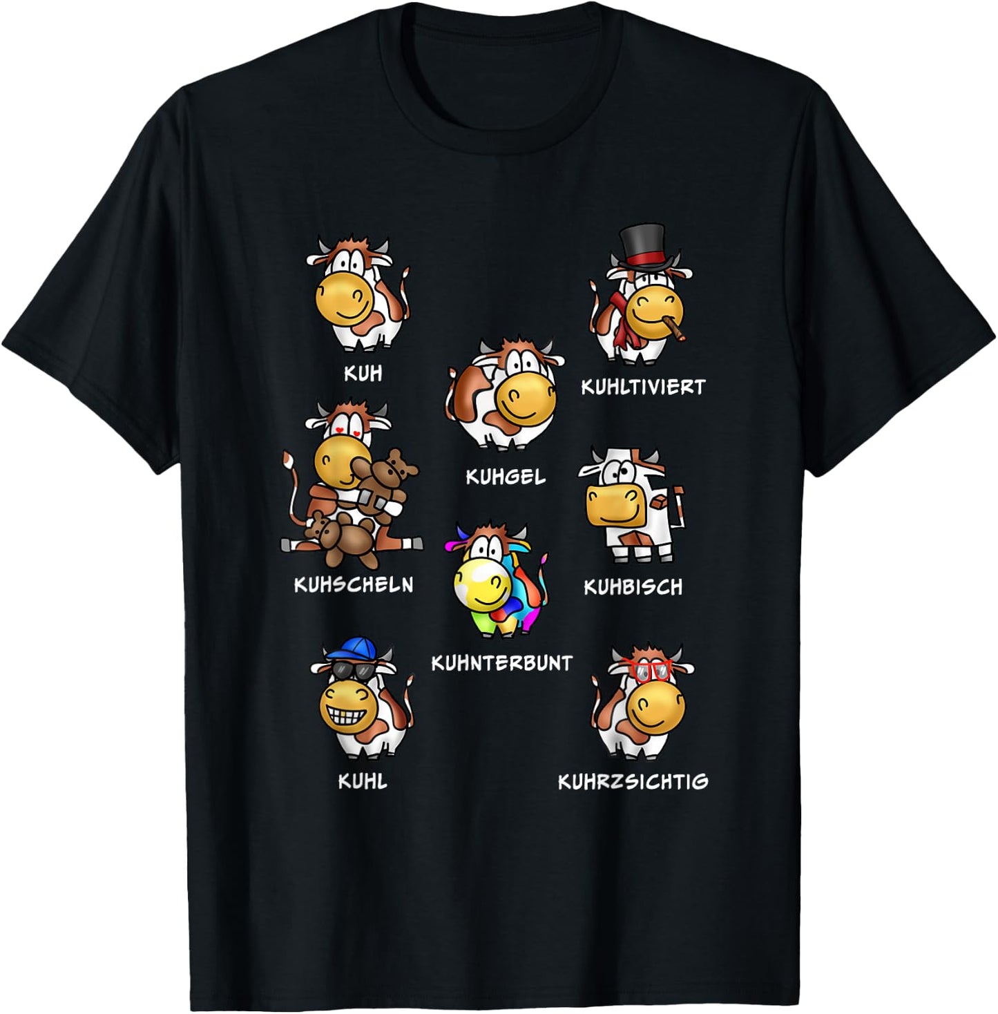 Funny Cows Herd with Wortwitz Word Game Kuhl Cow , black T-Shirt - T-Shirt | Black