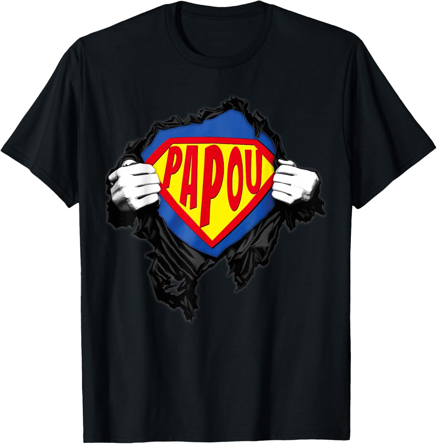 Papou, Superhero Gift Humour Grandfather's Day Papou , Black, S T-Shirt - T-Shirt | Black