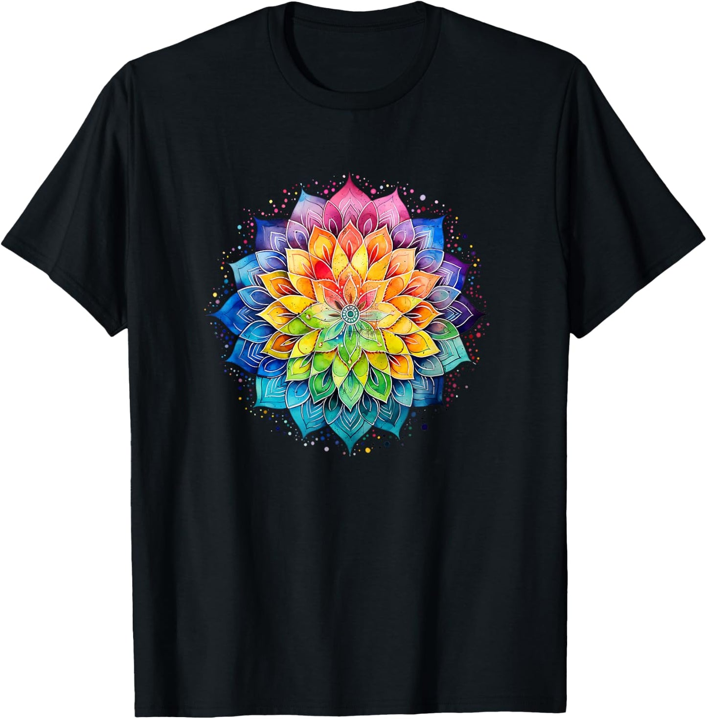 Lotus Flower Rainbow Mandala Yoga Meditation Mindfulness , black T-Shirt - T-Shirt | Black