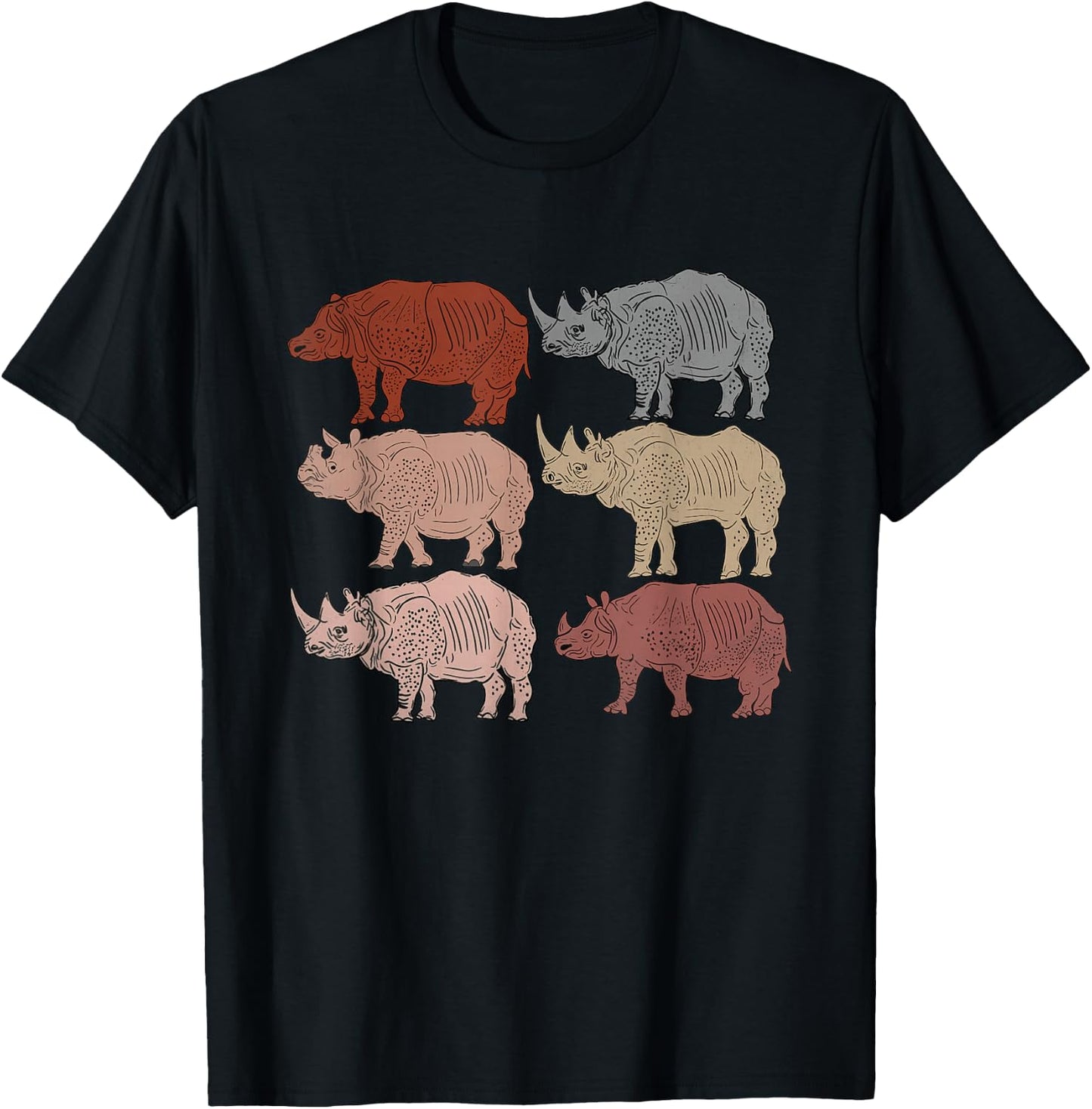 Vintage Rhino Lovers Children Zoology Retro Rhino T-Shirt - T-Shirt | Black
