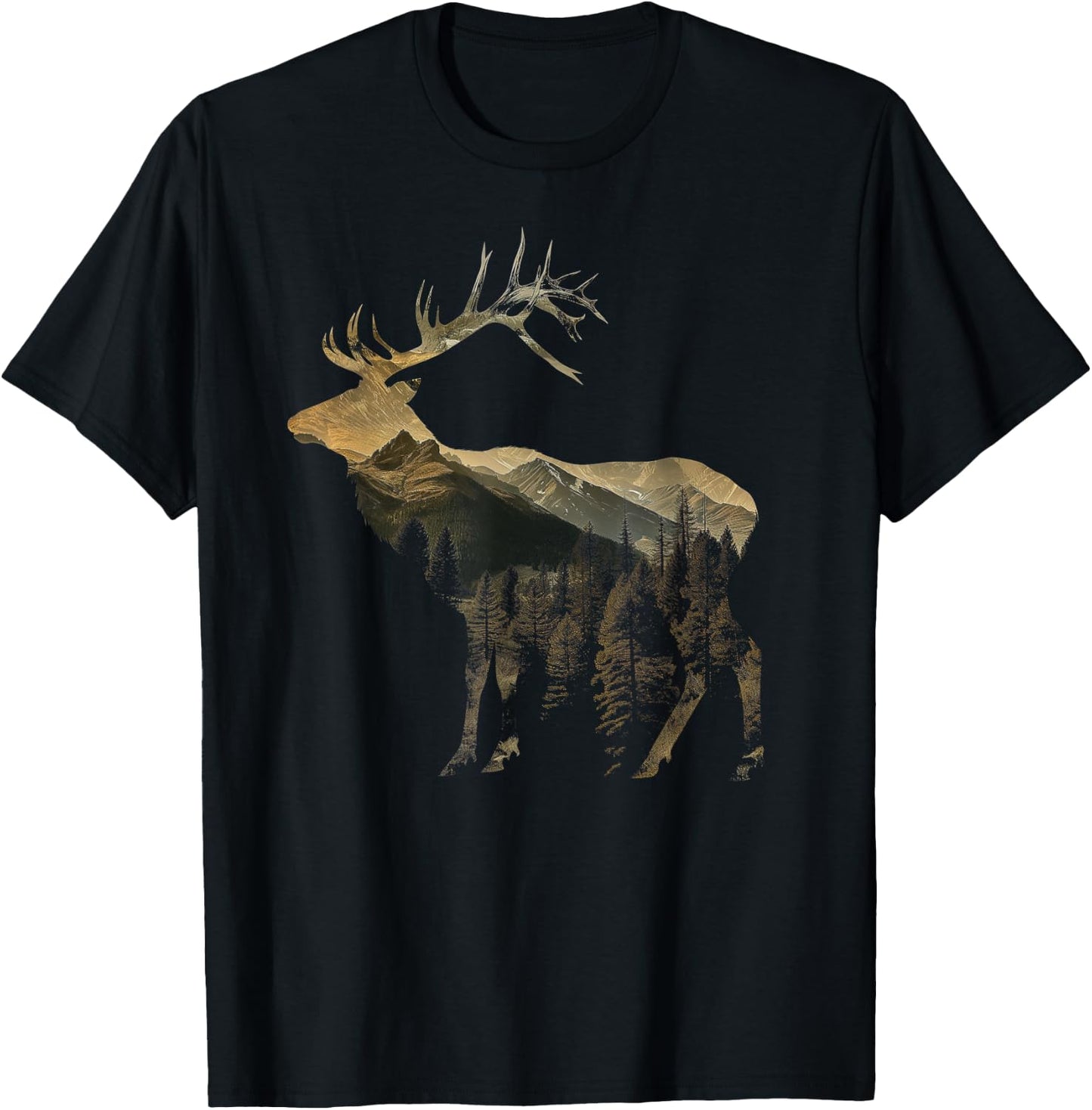 Elk Hunter Hunting Nature Lover Mountains Hiking T-Shirt - T-Shirt | Black