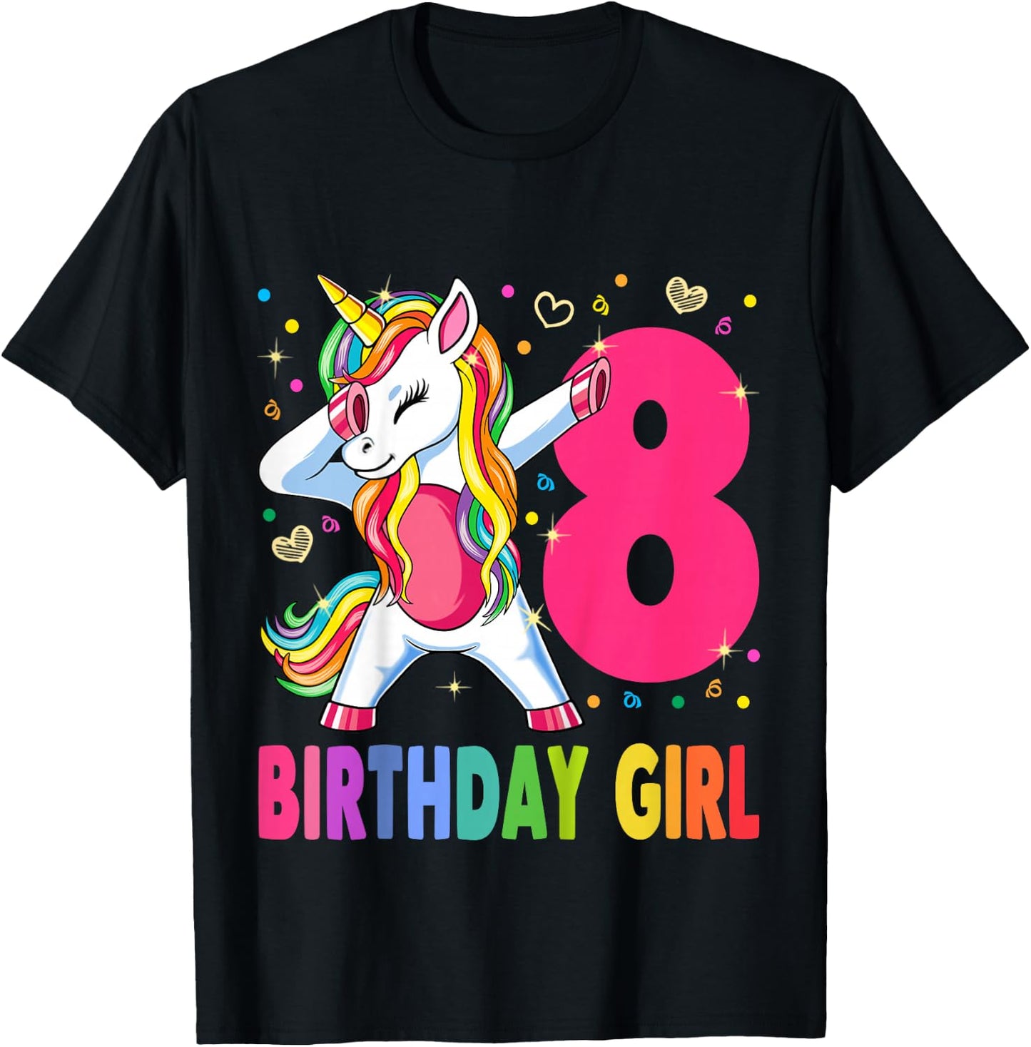 8th Birthday Girl Unicorn Shirt 8th Birthday Outfit T-Shirt - T-Shirt | Black