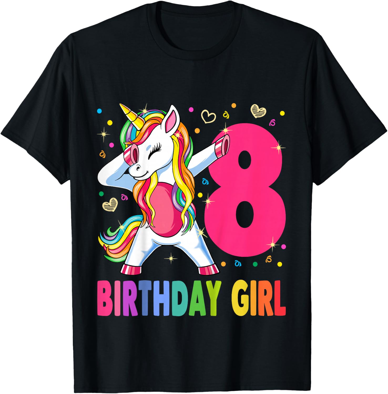 8th Birthday Girl Unicorn Shirt 8th Birthday Outfit T-Shirt - T-Shirt | Black