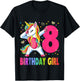 8th Birthday Girl Unicorn Shirt 8th Birthday Outfit T-Shirt - T-Shirt | Black