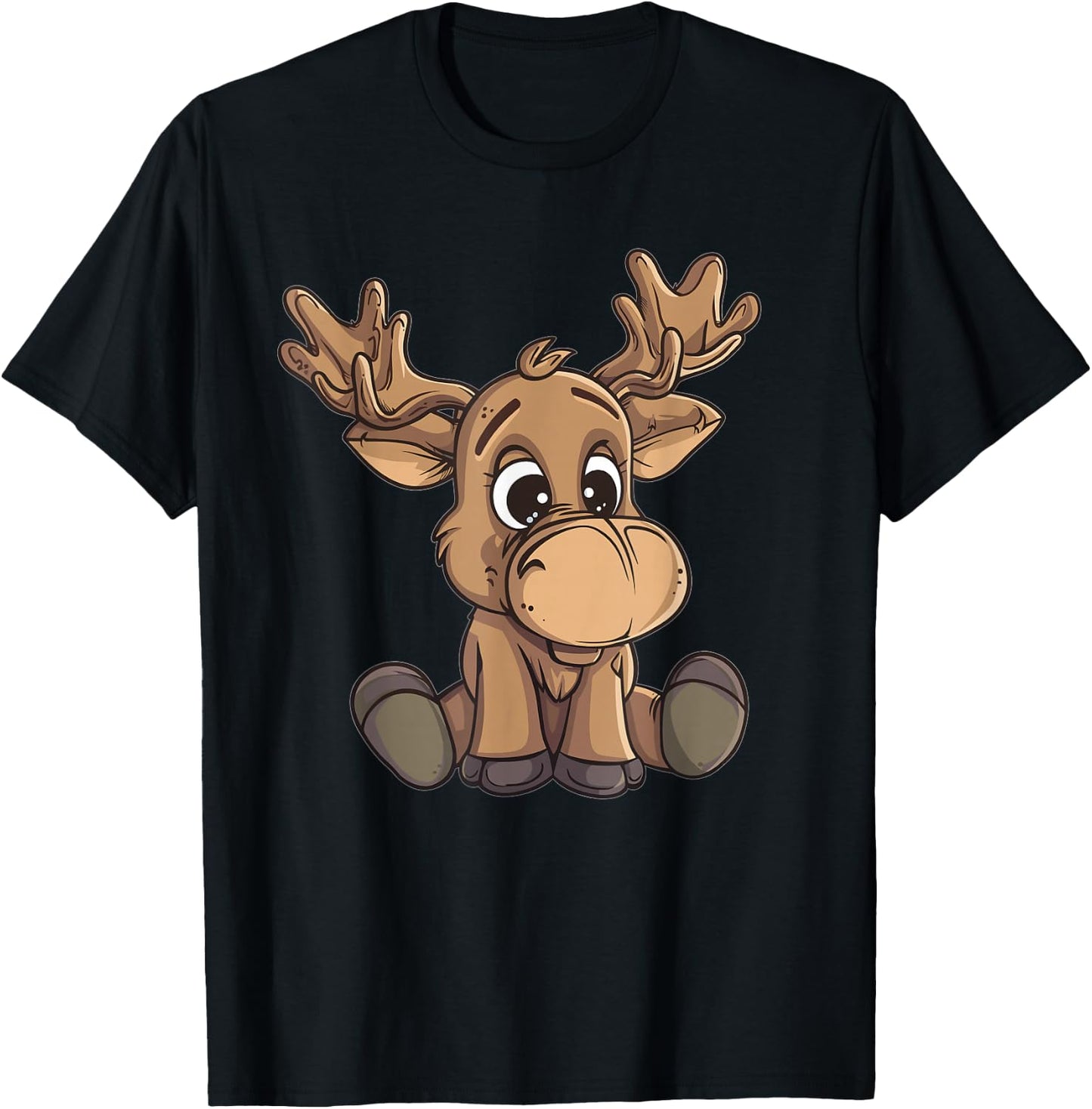 Cute Moose I Cartoon Moose T-Shirt - T-Shirt | Black