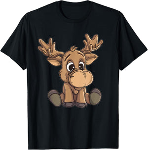 Cute Moose I Cartoon Moose T-Shirt - T-Shirt | Black