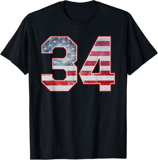 Jersey Player Number 34 Personalized Sports American Flag T-Shirt - T-Shirt | Black