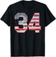 Jersey Player Number 34 Personalized Sports American Flag T-Shirt - T-Shirt | Black