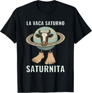 Saturnita Cow Planet Meme T-Shirt - T-Shirt | Black