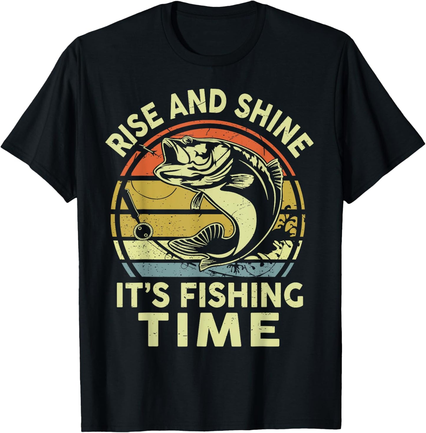 Funny Bass Fish Dad Rise Shine Its Fishing Time Adult Humor T-Shirt - T-Shirt | Black