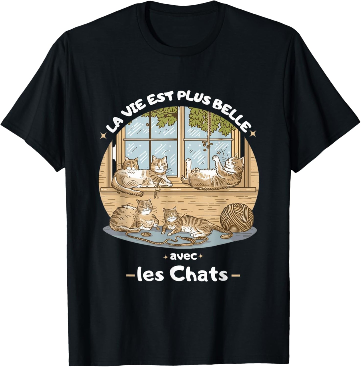 idea Citation Chats, la vie est plus belle avec les chats T-Shirt - T-Shirt | Black