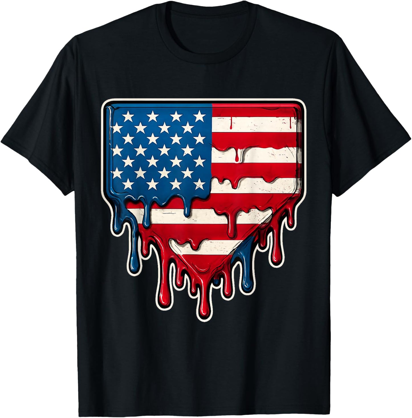 USA Flag 4th of July Baseball Drip Ice Cream Baseball Drippy T-Shirt - T-Shirt | Black