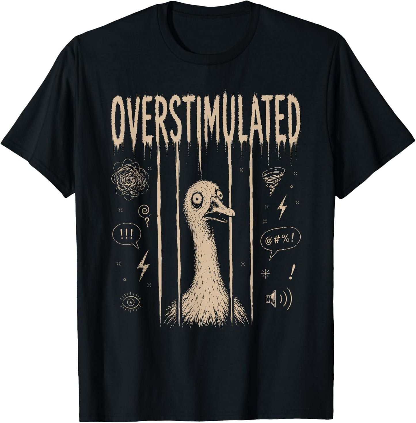 Overstimulated Silly Goose Funny Stressed Animal Mood T-Shirt - T-Shirt | Black