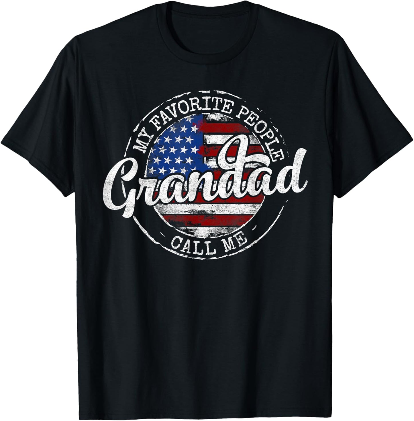 My Favorite People Call Me Grandad USA Flag Stamp Father Day T-Shirt - T-Shirt | Black