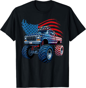4th of July Monster Truck American Flag Boys Kids Toddler T-Shirt - T-Shirt | Black