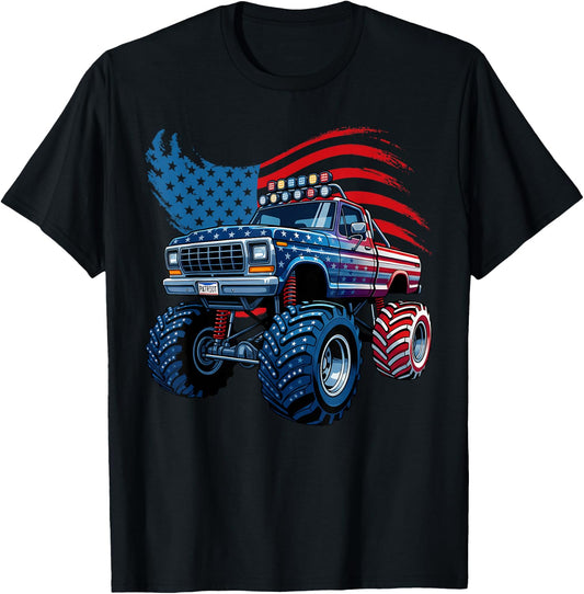 4th of July Monster Truck American Flag Boys Kids Toddler T-Shirt - T-Shirt | Black