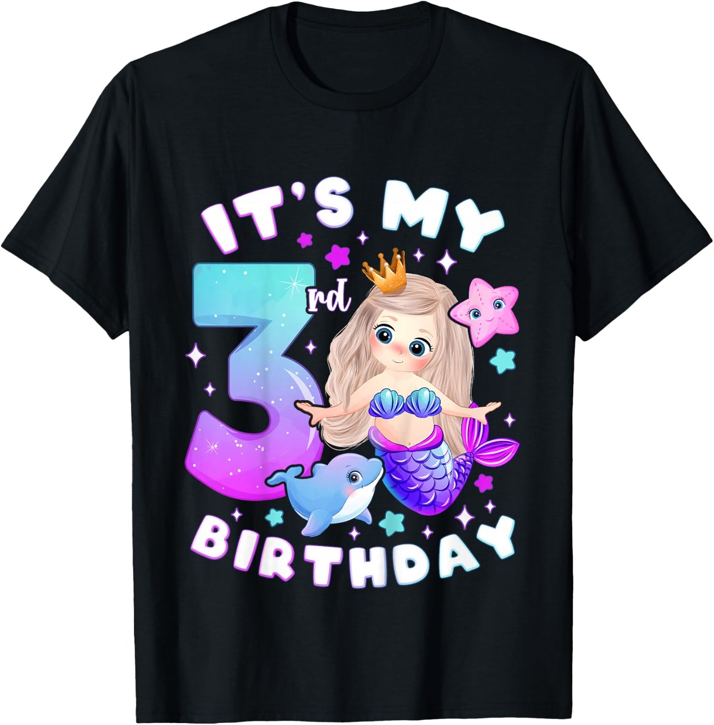 3rd Birthday Girl 3 Years Mermaid Number 3 T-Shirt - T-Shirt | Black