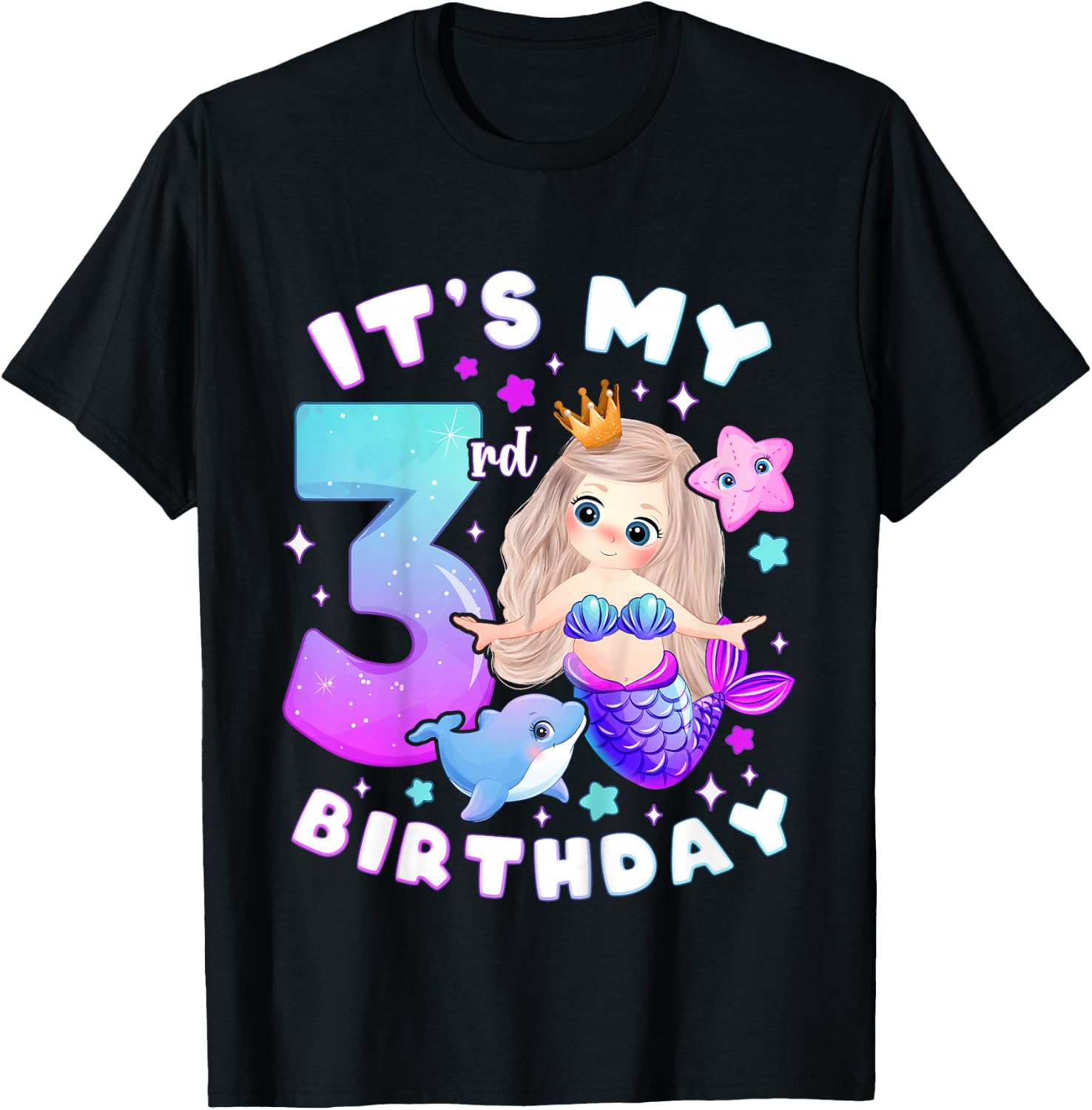 3rd Birthday Girl 3 Years Mermaid Number 3 T-Shirt - T-Shirt | Black