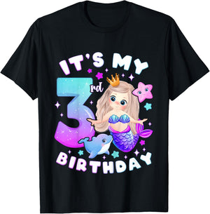 3rd Birthday Girl 3 Years Mermaid Number 3 T-Shirt - T-Shirt | Black